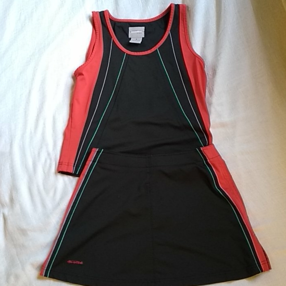 Bolle skirt & tank top. Black with red trim